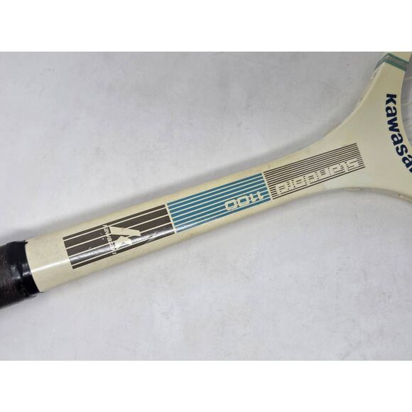 VINTAGE KAWASAKI SS-1100 TENNIS RACKET RACQUET CREAM BLUE WOODEN STANDARD 28" - Picture 3 of 9